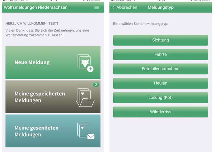 Smartphone-App „Wolfsmeldungen Niedersachsen“
